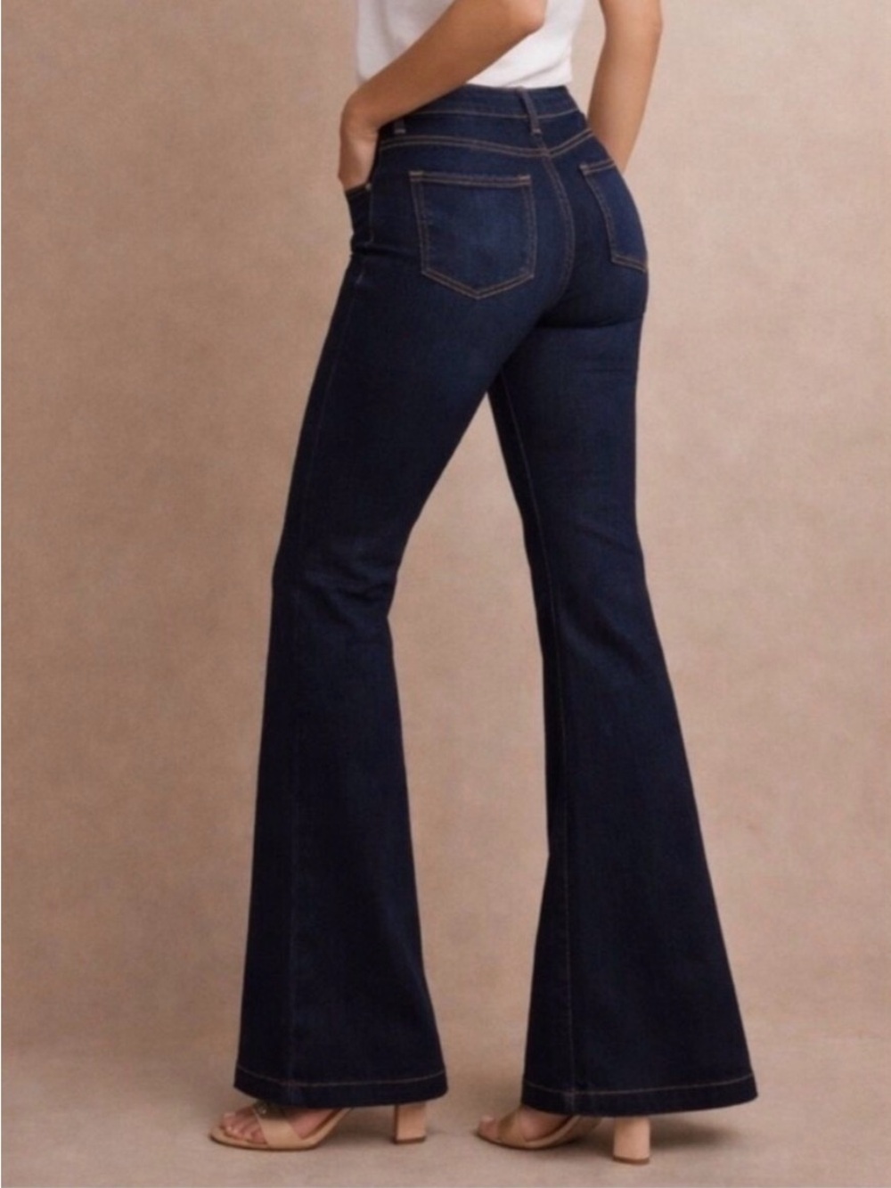 Spanx Shaping Flare Jeans Large High Rise Sculpting Pull-On Stretch Denim Blue